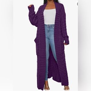 Oversized Cable Knit Sweater long Duster with pockets cream purple gray green